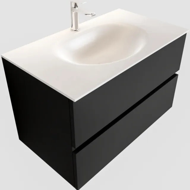 Boss & Wessing Badkamermeubel Solid Surface BWS Stockholm 80x45 cm Mat Zwart Urban (1 kraangat)