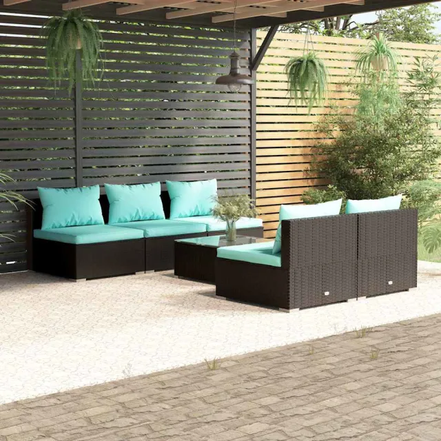 vidaXL 6-delige Loungeset met kussens poly rattan zwart, foto 2