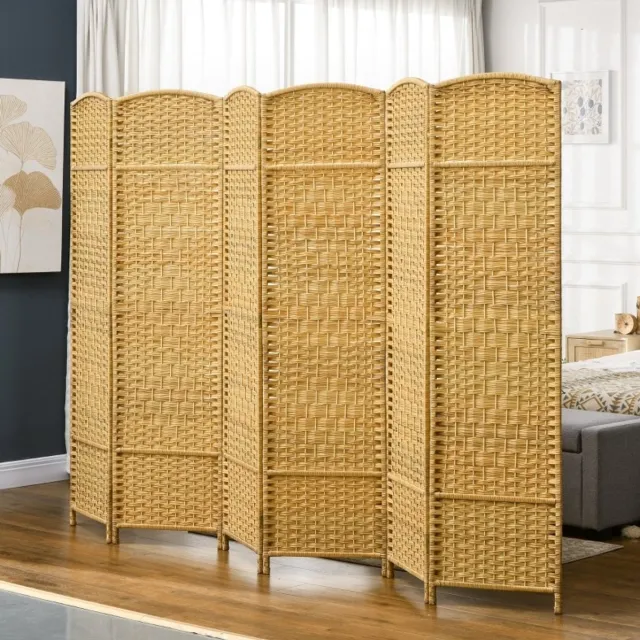 REDOM Kamerscherm - 6-delig opvouwbaar ontwerp - Negen metalen scharnieren - Geweven polypropyleen panelen - Hout - Natuurlijk hout - 270 x 1,7 x 180 cm Naturel hout