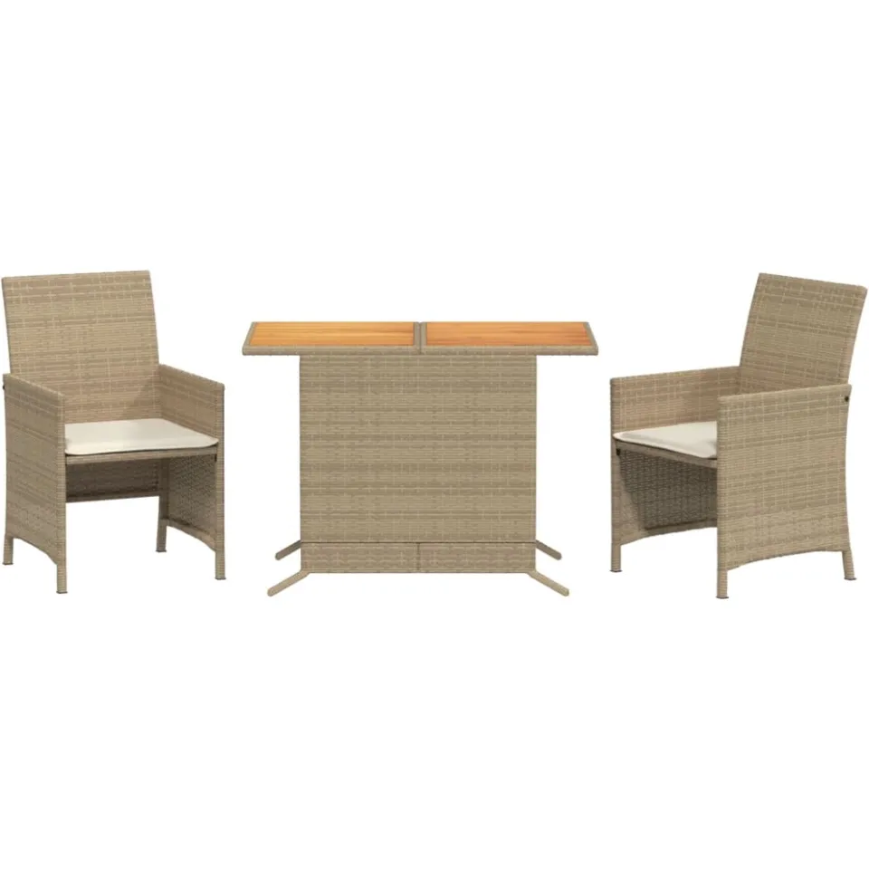 vidaXL 3-delige Bistroset met kussens poly rattan beige