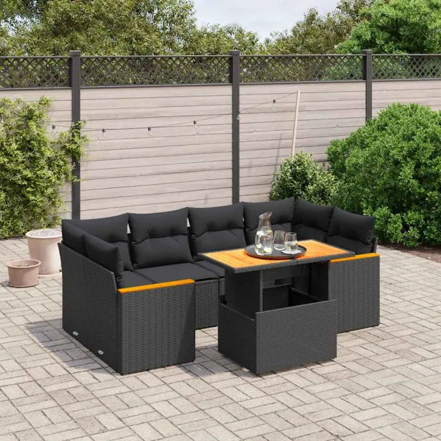 vidaXL 7-delige Loungeset met kussens poly rattan zwart, foto 2