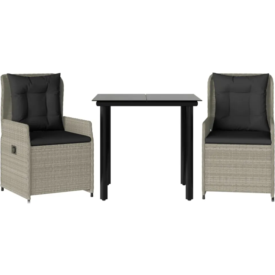 vidaXL 3-delige Tuinset met kussens poly rattan lichtgrijs grijs, foto 3