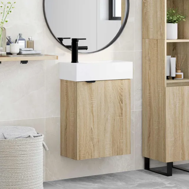 vidaXL Badkamermeubel met kraan Sonoma Eiken 45,5 x 22,5 x 84 cm Bruin