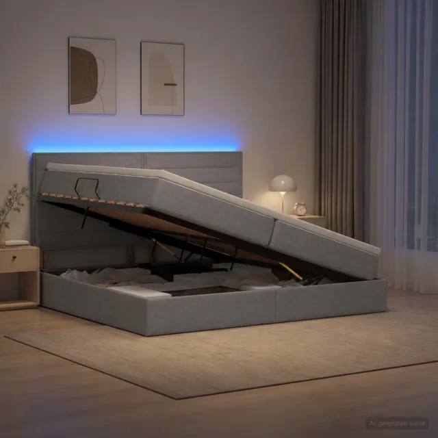 vidaXL LED Opslagbed met Matras Lichtgrijs 200 x 200 cm Stof