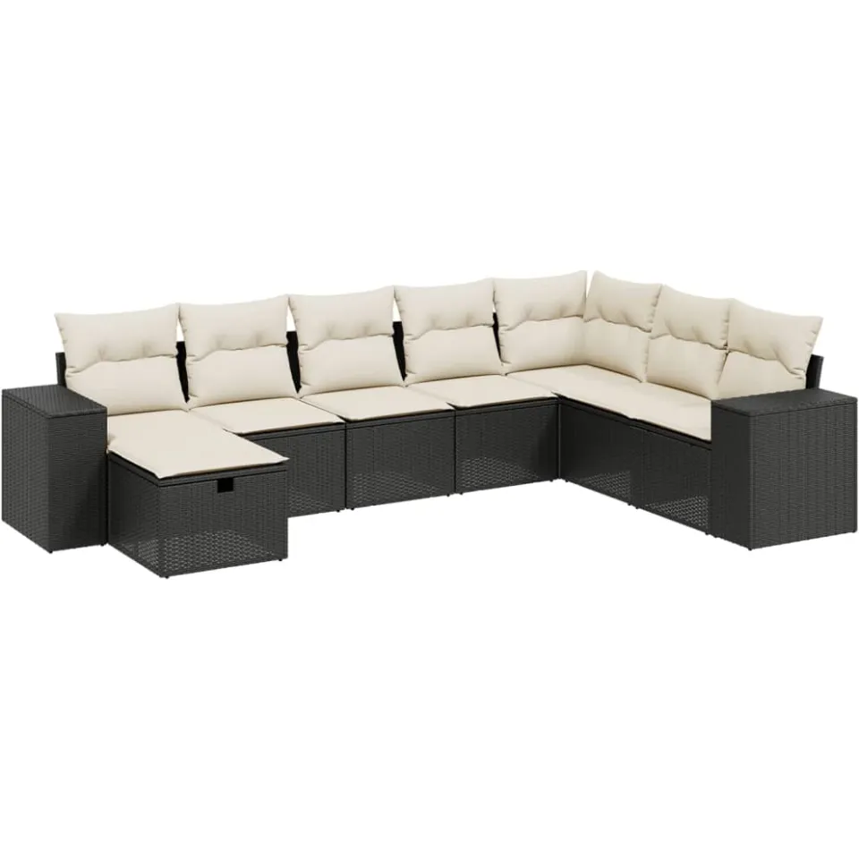 vidaXL 8-delige Loungeset met kussens poly rattan zwart