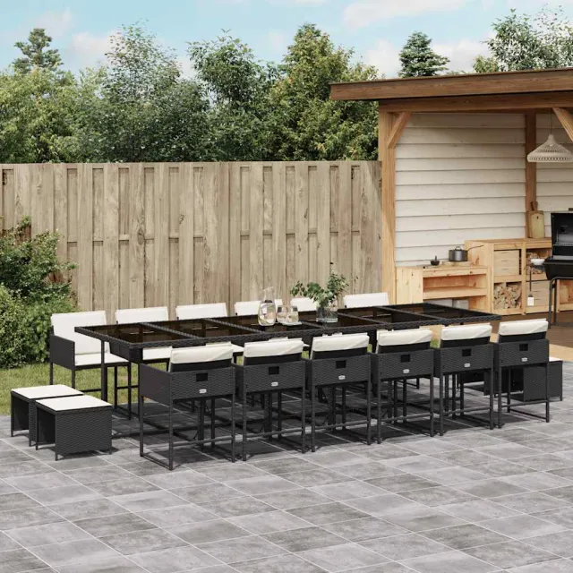vidaXL 17-delige Tuinset met kussens poly rattan zwart, foto 2