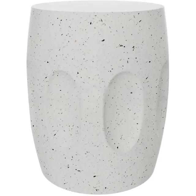 Happiq Bijzettafel Opulence - Betonnen Bijzettafel - Voor Tuin, Balkon of Woonkamer - Decoratief Accent met Faux Terrazzo - Lichtgewicht en Uniek Design Wit