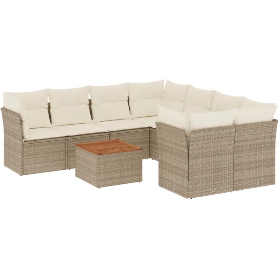 vidaXL 9-delige Loungeset met kussens poly rattan beige, foto 4