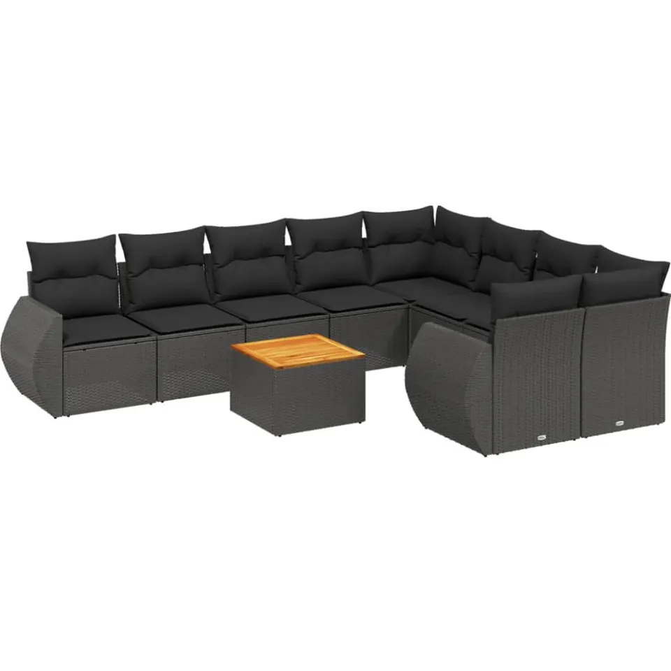 vidaXL 10-delige Loungeset met kussens poly rattan zwart, foto 3