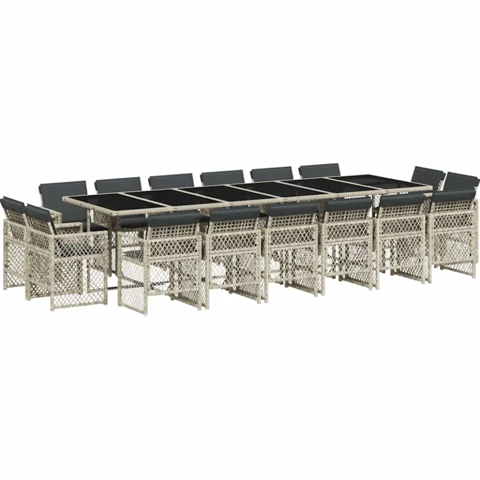 vidaXL 17-delige Tuinset met kussens poly rattan lichtgrijs grijs, foto 3