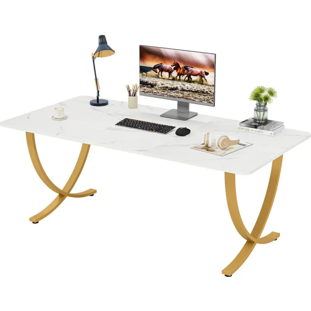 Tribesigns Bureau - Bureau Wit Goud - Modern Computerbureau - Computer Tafel - Bureautafel - 160 x 80 x 75 cm