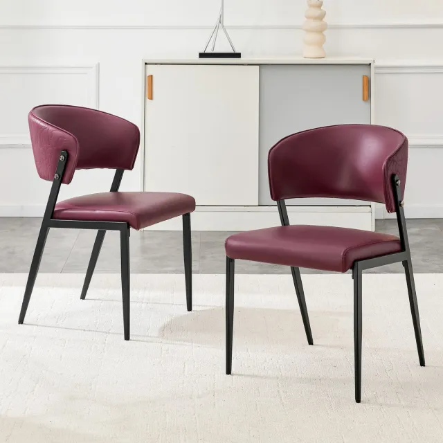 Clruro Eetkamerstoel Set - 2 Stuks - Ergonomische Rug - Gestoffeerd - Kunstleer + Metaal Rood