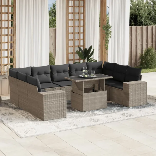 vidaXL 10-delige Loungeset met kussens poly rattan lichtgrijs grijs, foto 2