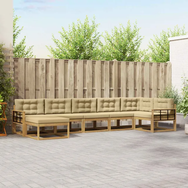 vidaXL Buiten bankenset 7 st 7-zits Wit en Beige