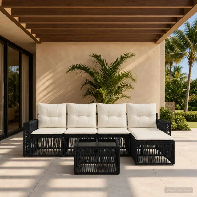 vidaXL Tuinbankenset 6 st 5-zits Zwart en Cream Wit poly rattan, foto 2