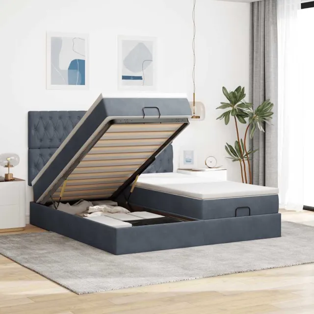 vidaXL Ottoman bed met matrassen en LED's 200x200cm fluweel grijs