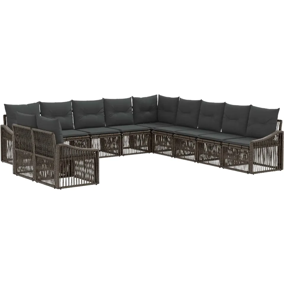 vidaXL Tuinbankenset 11 st 11-zits Grijs poly rattan, foto 3