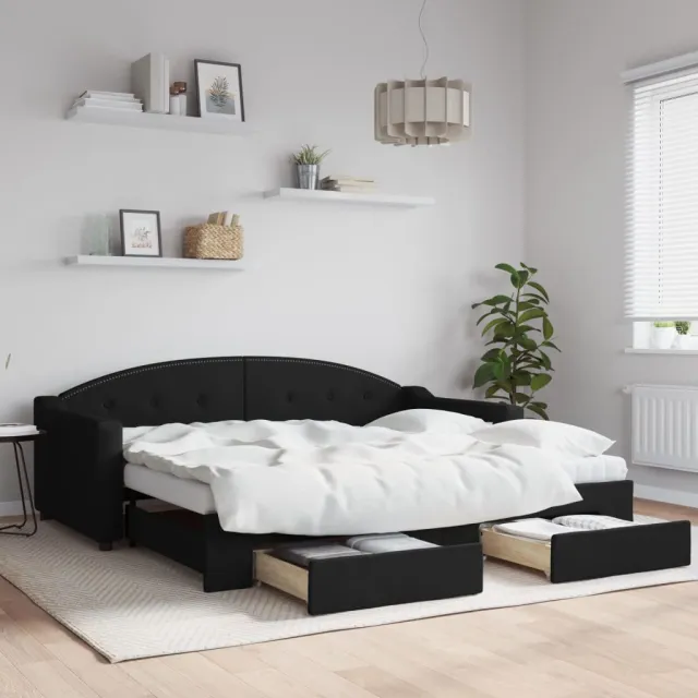 vidaXL Slaapbank met onderschuifbed en lades 90x190 cm stof zwart