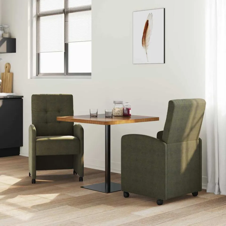 vidaXL Eetkamerstoelen met Wieltjes 2 st Faux suede leer Leger groen, foto 3