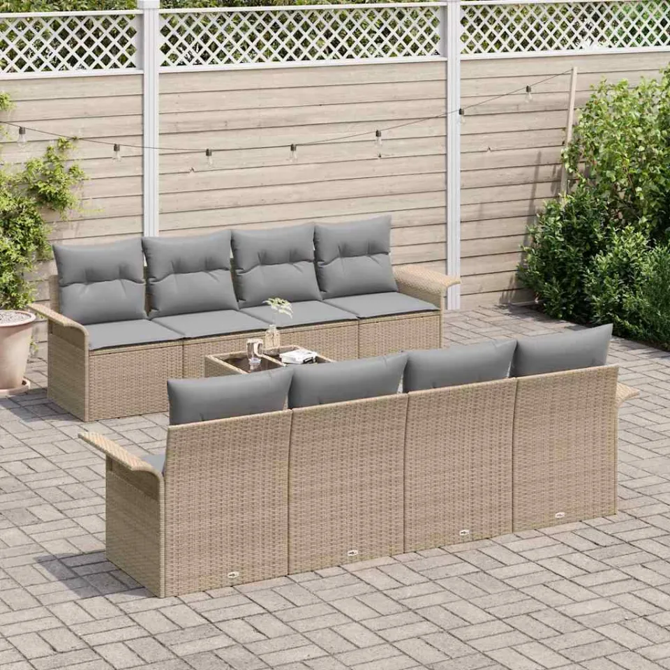 vidaXL Tuin Sofa Set 9 st Beige poly rattan, foto 3