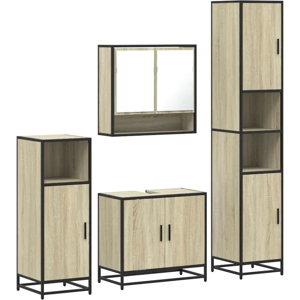 vidaXL 4-delige Badkamermeubelset bewerkt hout sonoma eikenkleurig, foto 3