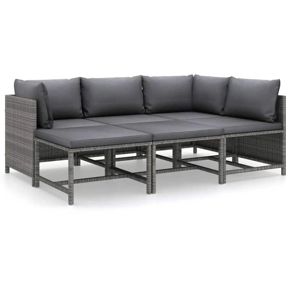 vidaXL 6-delige Loungeset met kussens poly rattan grijs