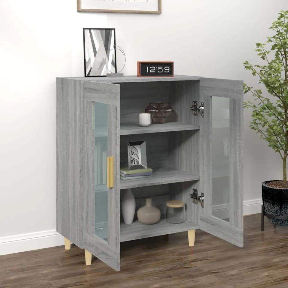 vidaXL Dressoir 69,5x34x90 cm bewerkt hout grijs sonoma eikenkleurig, foto 3