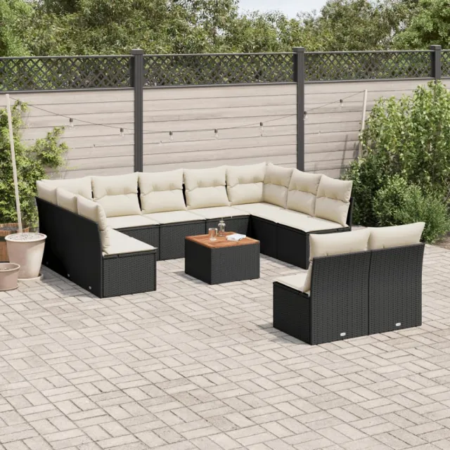 vidaXL 12-delige Loungeset met kussens poly rattan zwart, foto 2