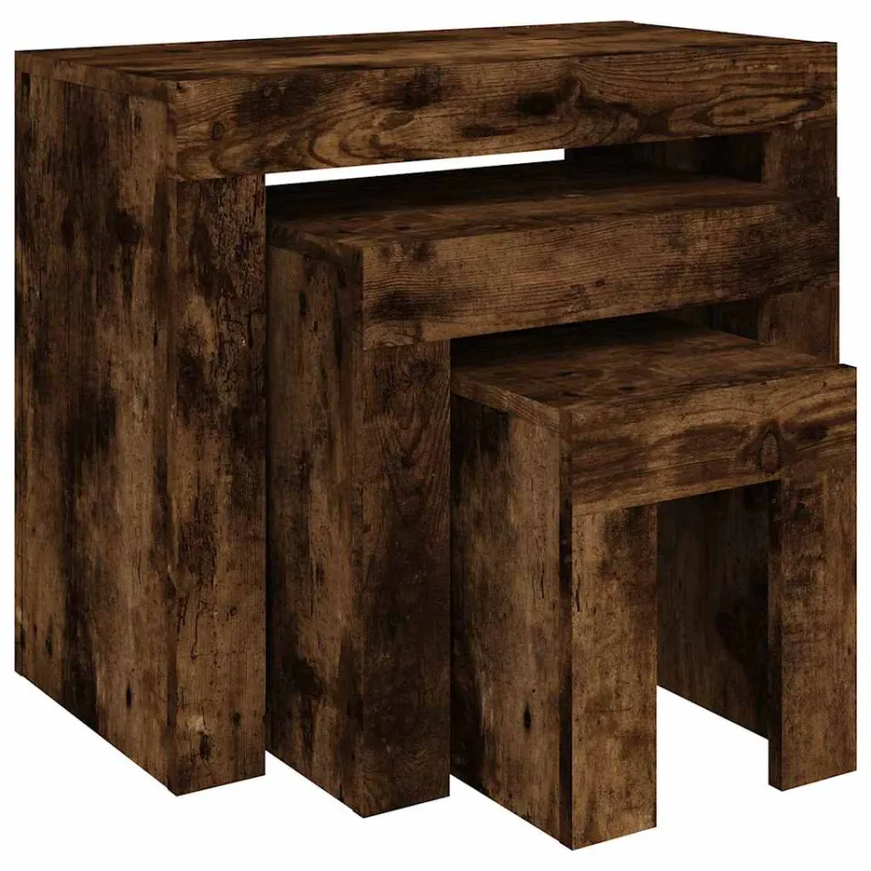 vidaXL 3-delige Tafeltjesset bewerkt hout gerookt eikenkleurig Bruin