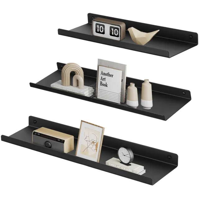 Songmics Wandplank - Wandplankenset van Metaal - 3-delig - Decoratieve Planken voor Woonkamer - Industrieel Design zwart