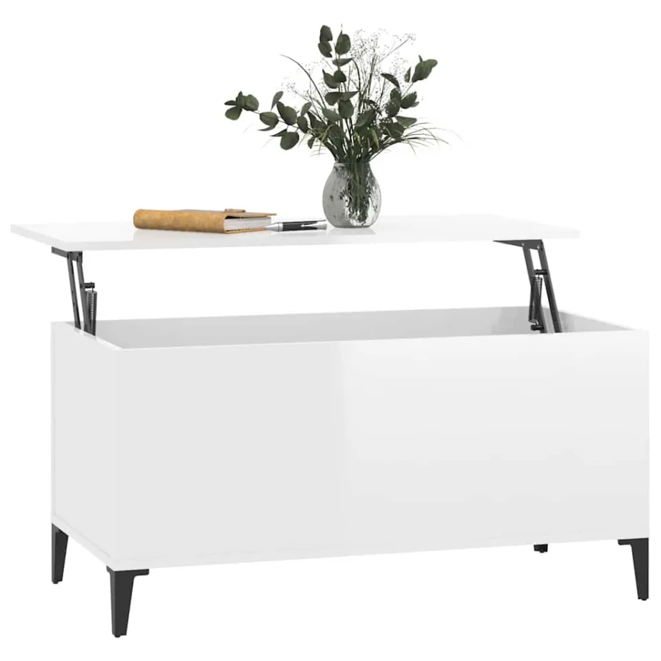 vidaXL Salontafel 90x44,5x45 cm bewerkt hout hoogglans wit, foto 4