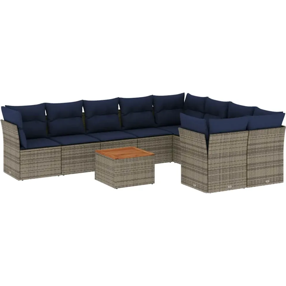 vidaXL 10-delige Loungeset met kussens poly rattan grijs, foto 3