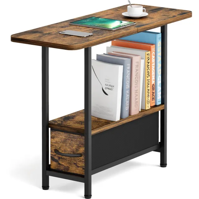 Unyqoos Compacte bijzettafel met opbergruimte voor woonkamer of slaapkamer Bruin