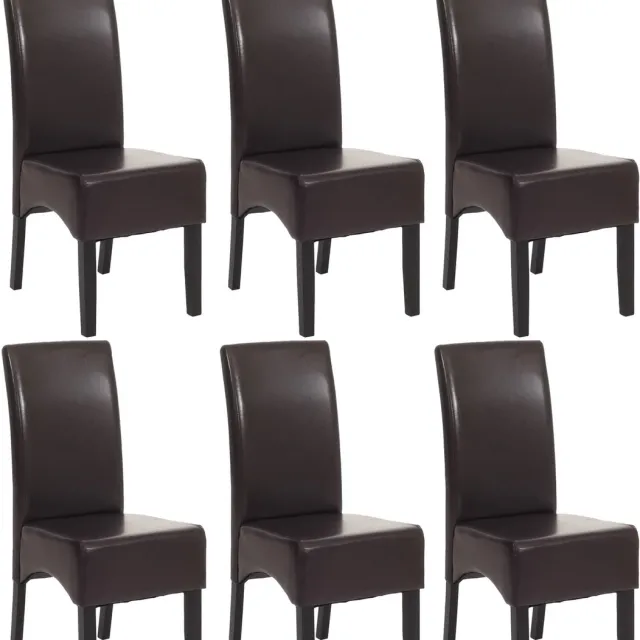 MCW Set van 6 eetkamerstoelen Keukenstoel Littau ~ leer, bruin, donkere poten