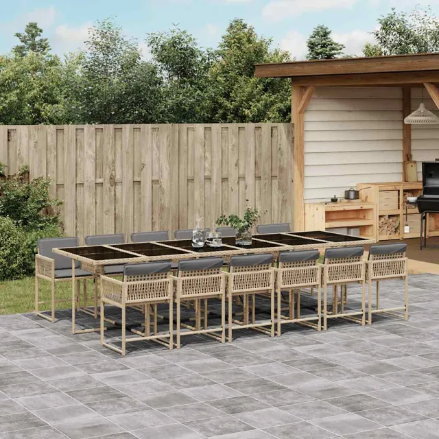 vidaXL 13-delige Tuinset met kussens poly rattan gemengd beige, foto 2
