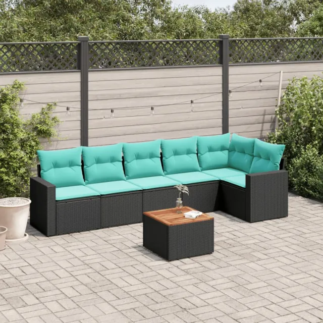 vidaXL 7-delige Loungeset met kussens poly rattan zwart, foto 2