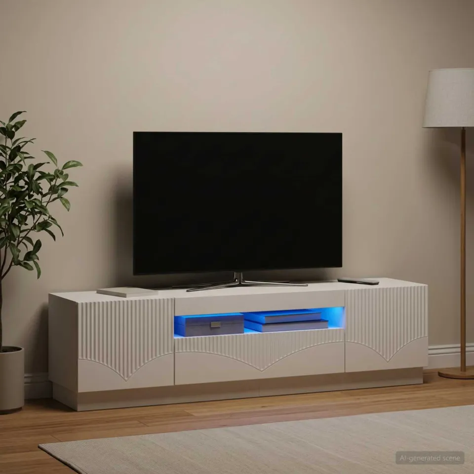 vidaXL LED tv-meubel Wit Bewerkt hout, foto 4
