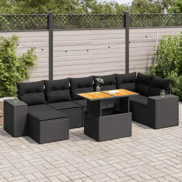 vidaXL 8-delige Loungeset met kussens poly rattan zwart, foto 2
