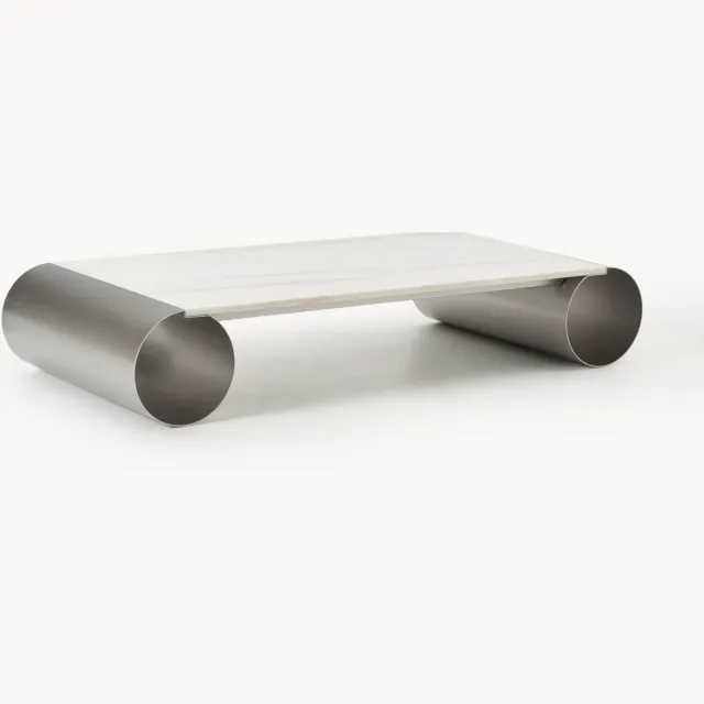 Westwing Collection XL salontafel Blaze met marmeren blad, B 160 cm Wit, Zilverkleurig