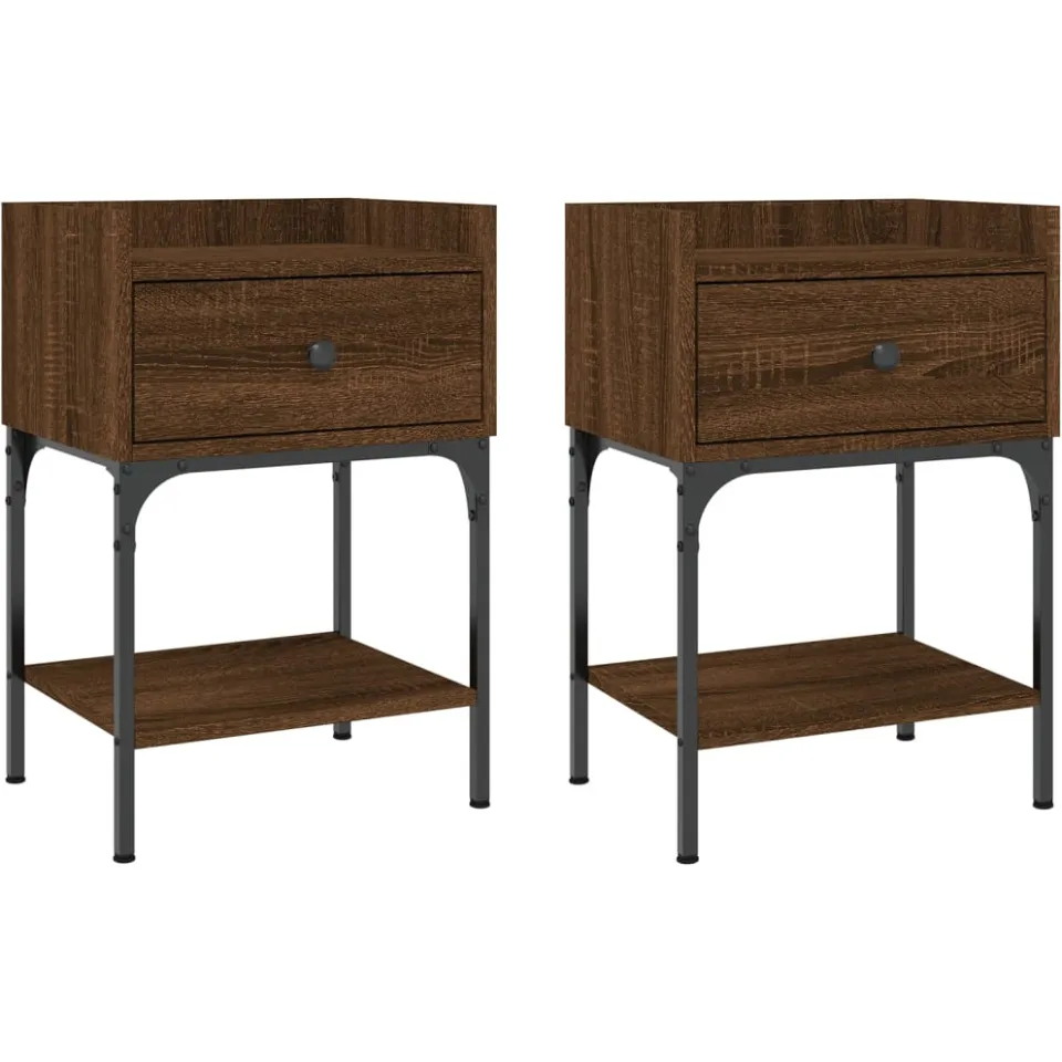 vidaXL Nachtkastjes 2 st 40,5x31x60 cm bewerkt hout bruin eikenkleur, foto 3