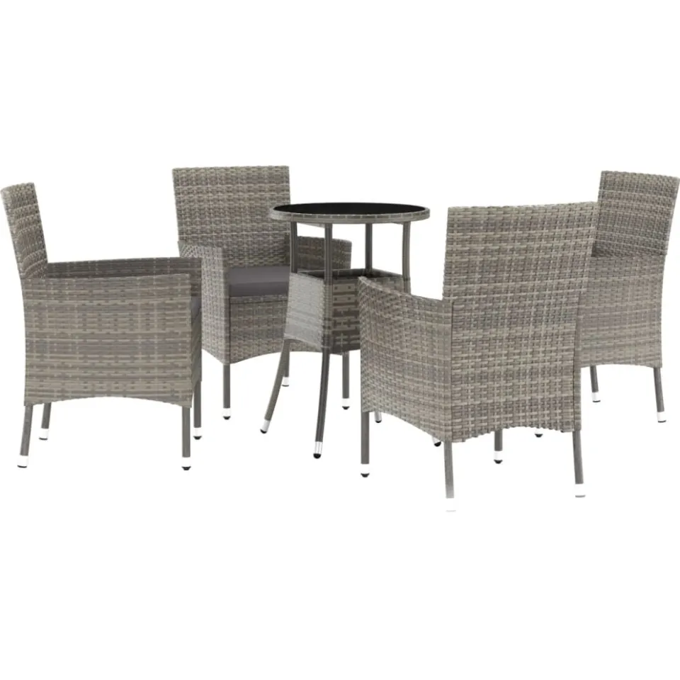 vidaXL 5-delige Bistroset met kussens poly rattan grijs, foto 3
