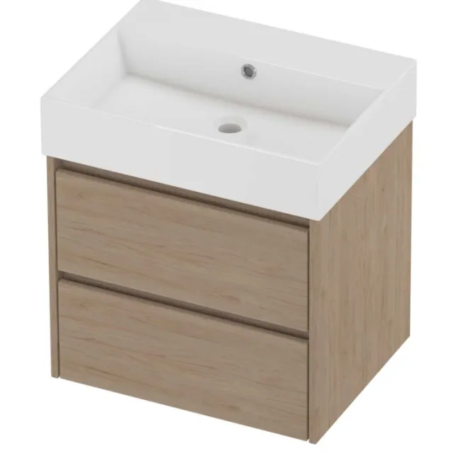 Proline Zara Badmeubelset Porselein Loft Zonder Kraangat 60x46x65 cm Glans Wit Ideal Oak Eiken