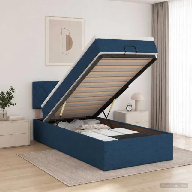 vidaXL Ottoman bed met matras met hoofdeinde Blauw 100 x 200 cm Stof