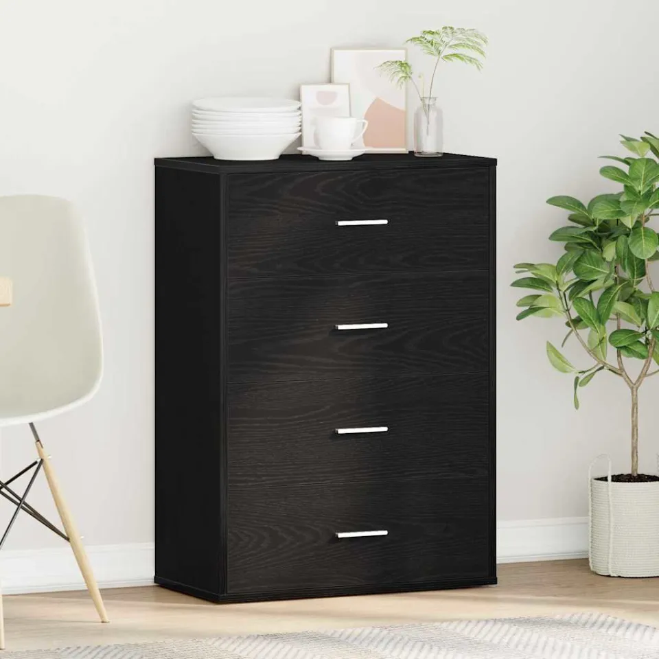 vidaXL Dressoir Zwart Eiken 60 x 31 x 84 cm Bewerkt hout, foto 4