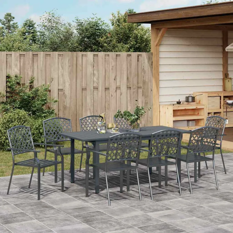 vidaXL Tuin eettafelset 9 st Antraciet Poedercoating staal, foto 3