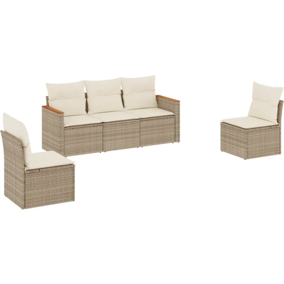vidaXL 5-delige Loungeset met kussens poly rattan beige, foto 3