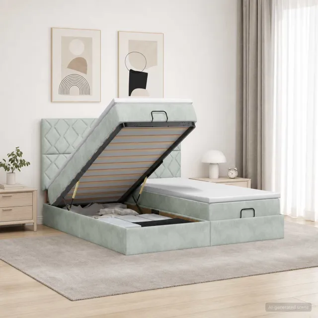 vidaXL Ottoman bed met matras met hoofdeinde 2 st Lichtgrijs Fluweel