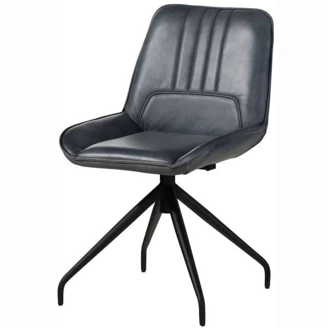 MASSIVMOEBEL24 .DE gestoffeerde stoel blauw echt leer gemonteerd IRON LABEL #510