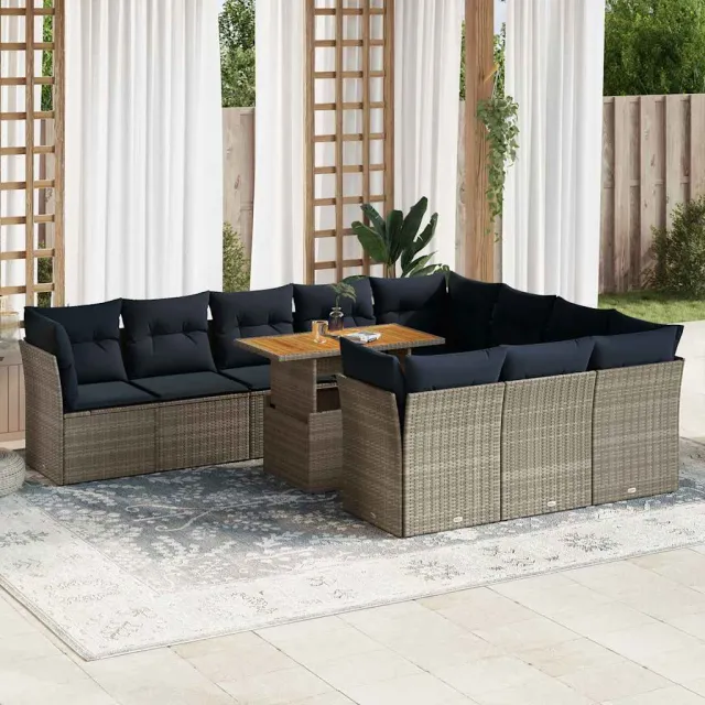 vidaXL 11-delige Loungeset met kussens poly rattan grijs, foto 2