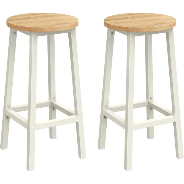 Vasagle Barkruk Set van 2 – Industrieel Design – Staal & Houtlook – Zithoogte 74 cm – Wit Eiken / Beige Wit Eiken/Beige
